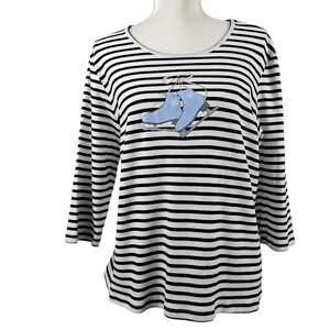 SERENGETI XL Black White Stripe 3/4 Sleeve Top Ice Skates Graphic Winter